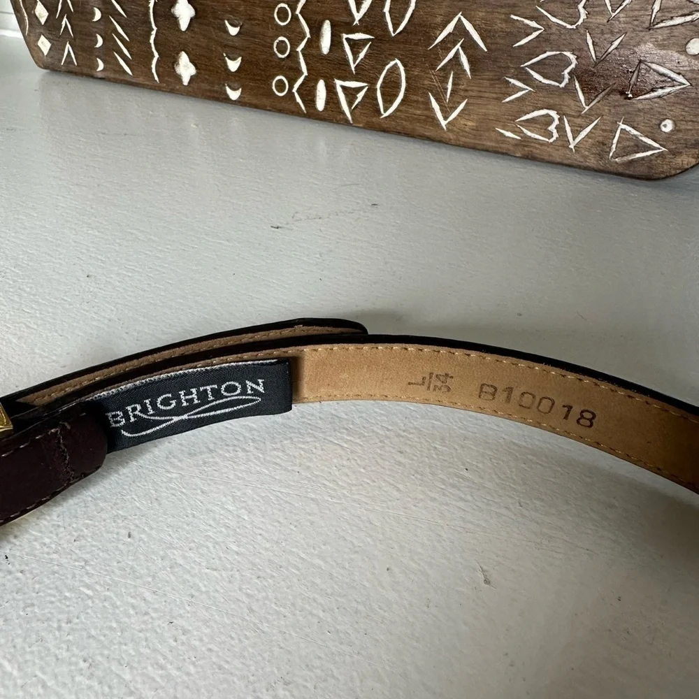 Brighton Classic Brown Leather Belt with Mixed Metal Buckle Women's - Size 34 - Picture 3 of 3